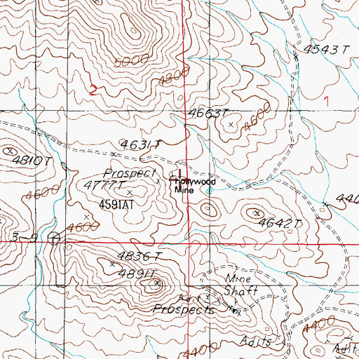 Topographic Map of Hollywood Mine, NV