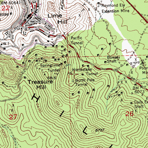 Topographic Map of Homestake Tunnel, NV