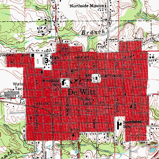 Topographic Map of De Witt Post Office, AR