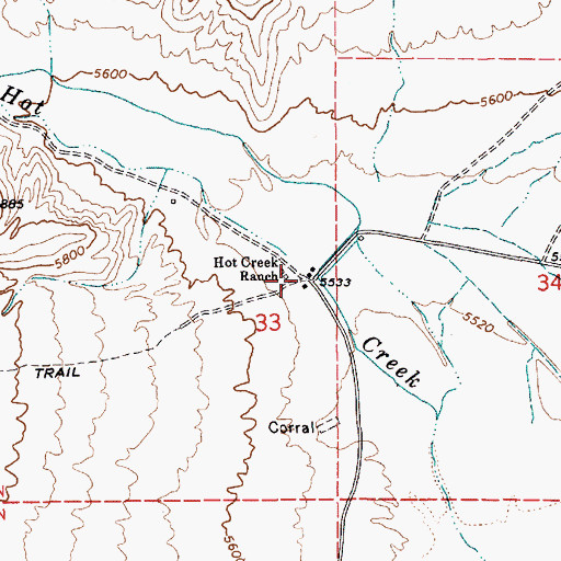 Topographic Map of Hot Creek Ranch, NV
