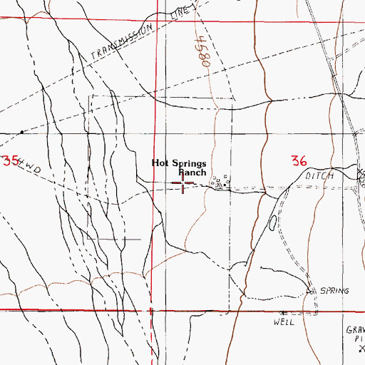 Topographic Map of Hot Springs Ranch, NV