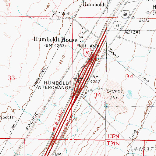 Topographic Map of Humboldt Interchange, NV