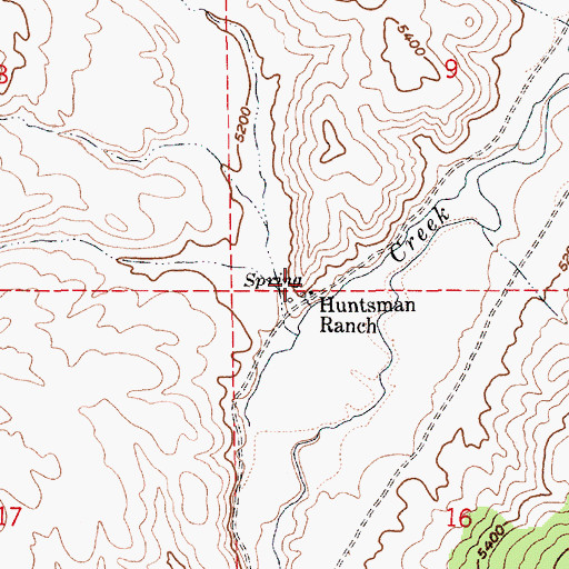 Topographic Map of Huntsman Ranch, NV
