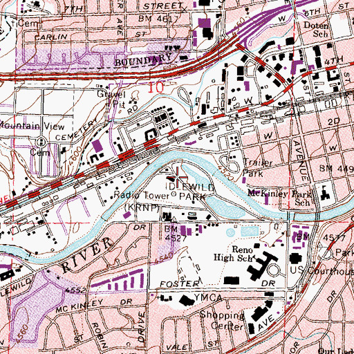 Topographic Map of Idlewild Park, NV