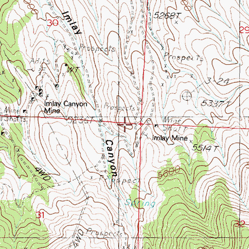 Topographic Map of Imlay Mine, NV