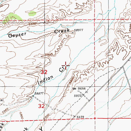 Topographic Map of Indian Creek, NV