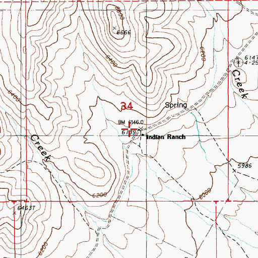 Topographic Map of Indian Ranch, NV