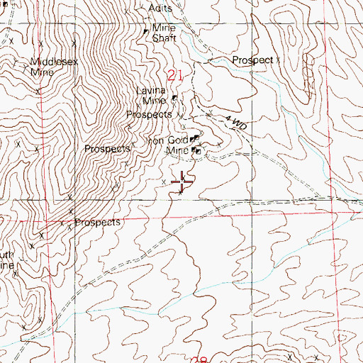 Topographic Map of Iron Gold Mine, NV