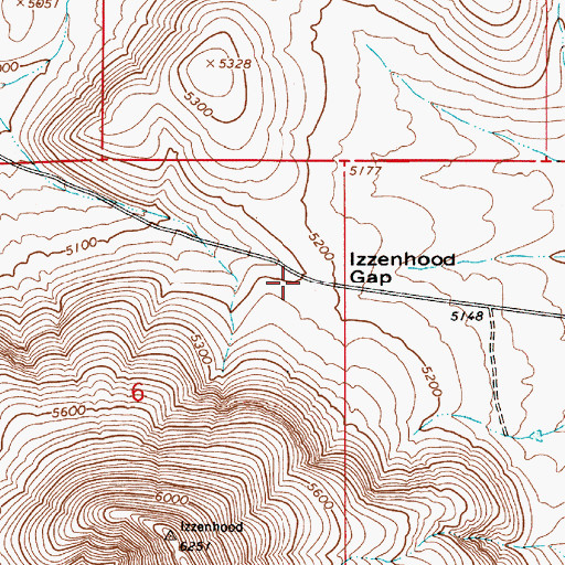 Topographic Map of Izzenhood Gap, NV