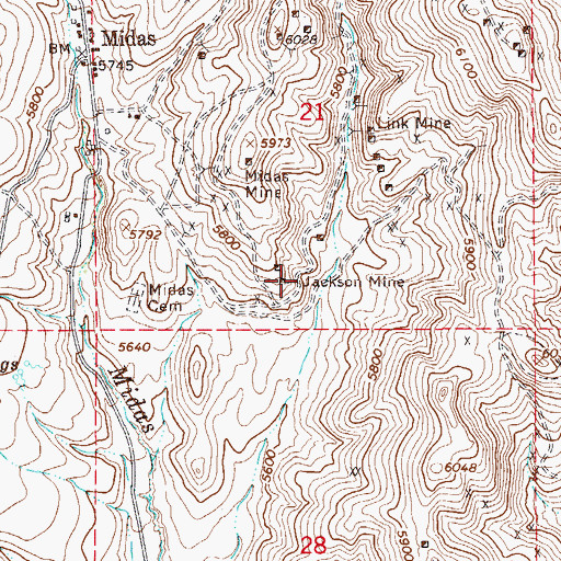Topographic Map of Jackson Mine, NV