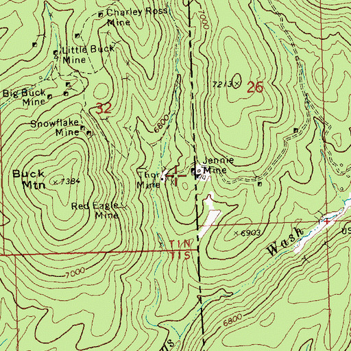 Topographic Map of Jennie Mine, NV
