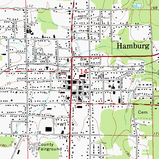 Topographic Map of Hamburg Post Office, AR