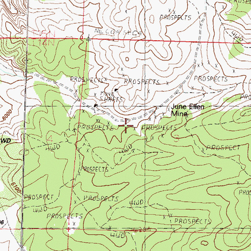 Topographic Map of June Ellen Mine, NV