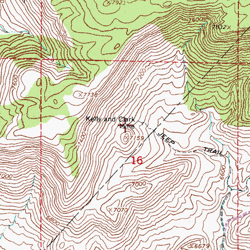 Topographic Map of Kelly and Clark Mine, NV