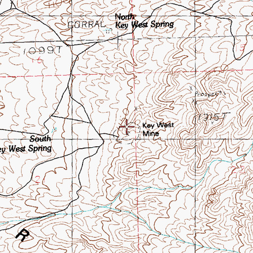 Topographic Map of Key West Mine, NV