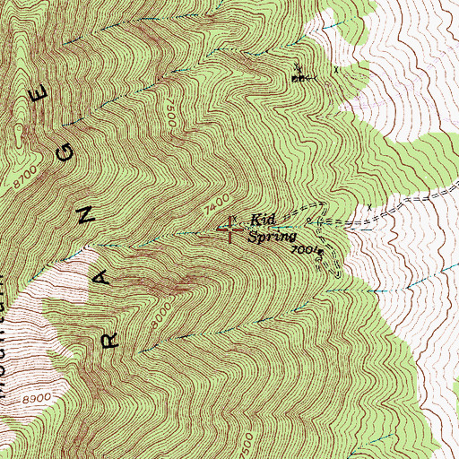 Topographic Map of Kid Spring, NV