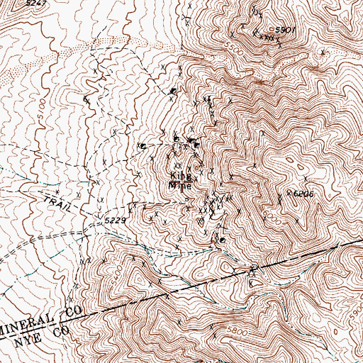 Topographic Map of King Mine, NV