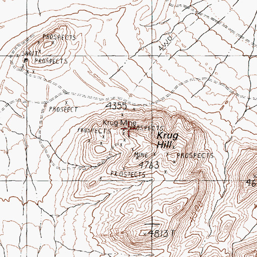 Topographic Map of Krug Mine, NV