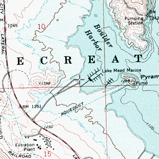 Topographic Map of Lake Mead Marina, NV