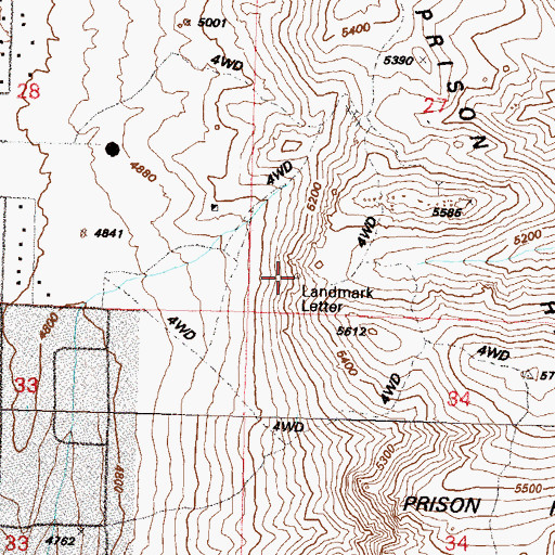 Topographic Map of Landmark Letter, NV