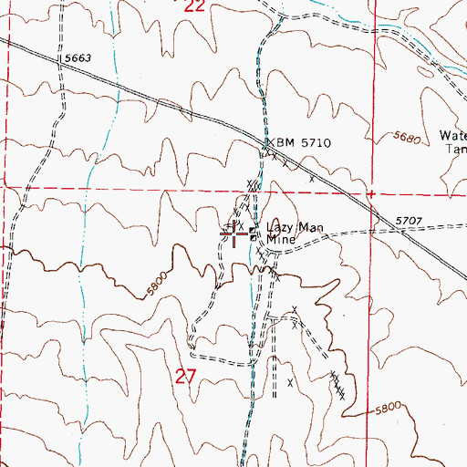 Topographic Map of Lazy Man Mine, NV