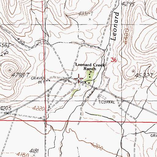 Topographic Map of Leonard Creek Ranch, NV