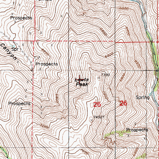 Topographic Map of Lewis Peak, NV