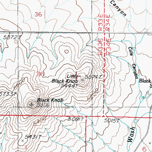 Topographic Map of Little Black Knob, NV