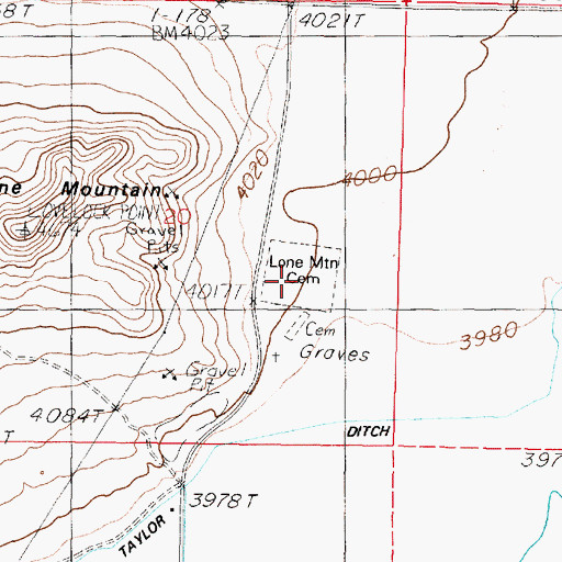 Topographic Map of Lone Mountain Cemetery, NV