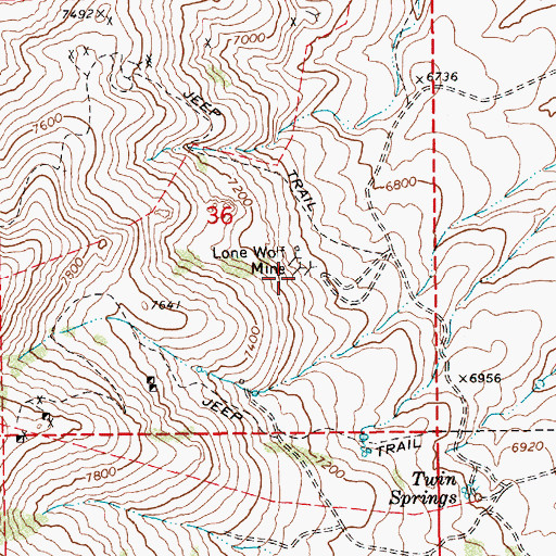 Topographic Map of Lone Wolf Mine, NV