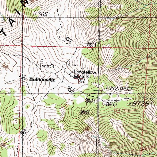 Topographic Map of Longfellow Mine, NV