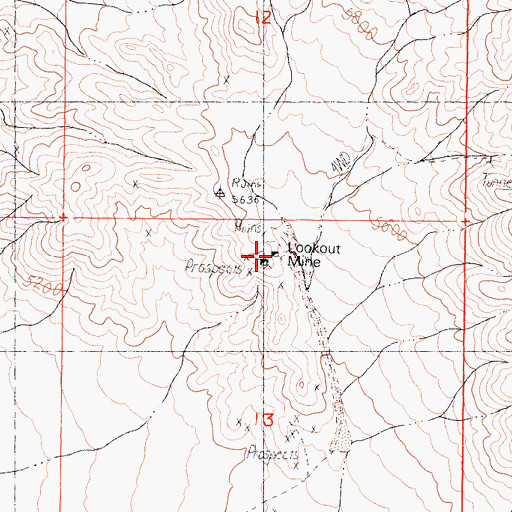 Topographic Map of Lookout Mine, NV