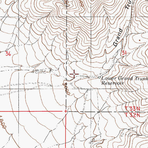 Topographic Map of Lower Grand Trunk Reservoir, NV