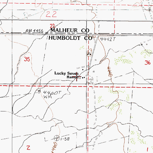 Topographic Map of Lucky Seven Ranch, NV