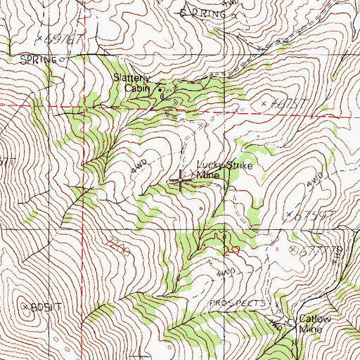 Topographic Map of Lucky Strike Mine, NV