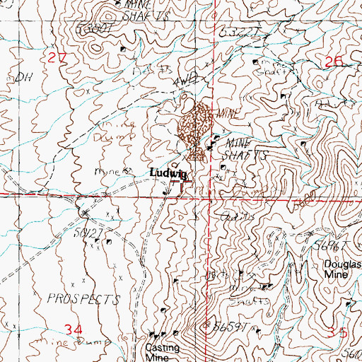 Topographic Map of Ludwig Mine, NV