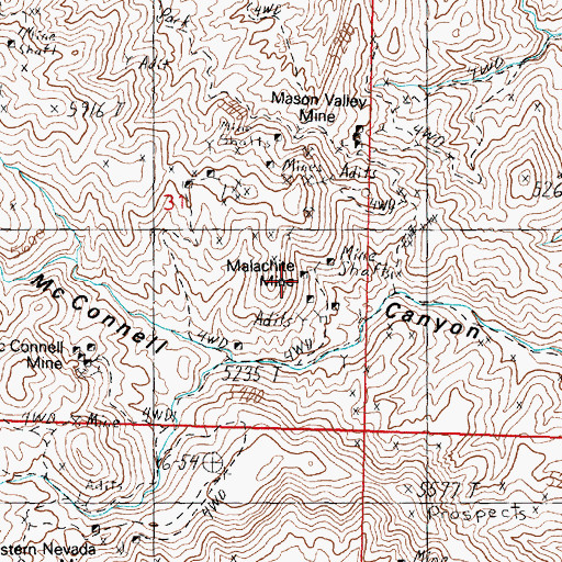 Topographic Map of Malachite Mine, NV