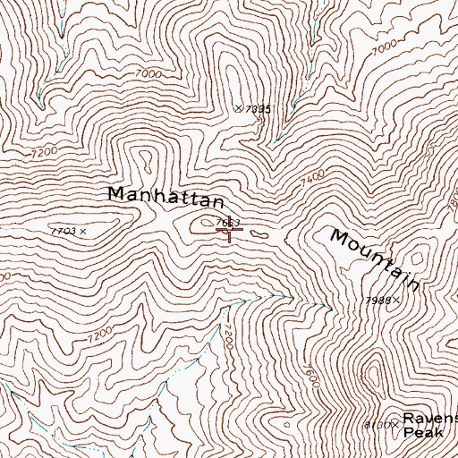 Topographic Map of Manhattan Mountain, NV