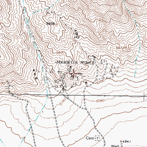 Topographic Map of Marietta Mines, NV