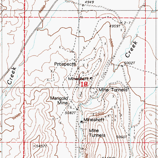 Topographic Map of Marigold Mine, NV