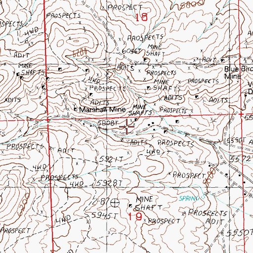 Topographic Map of Marshall Mine, NV