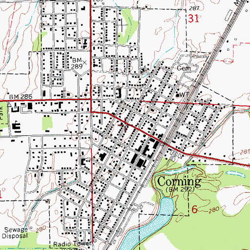 Topographic Map of Corning Post Office, AR