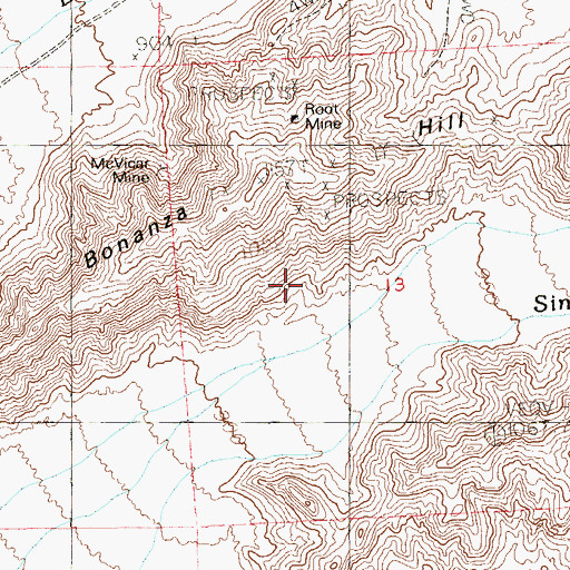 Topographic Map of McVicar Mine, NV