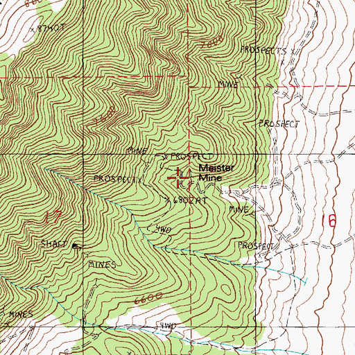 Topographic Map of Meister Mine, NV