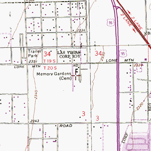 Topographic Map of Bunkers Memory Gardens Cemetery, NV