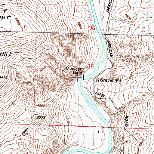Topographic Map of Mexican Dam, NV