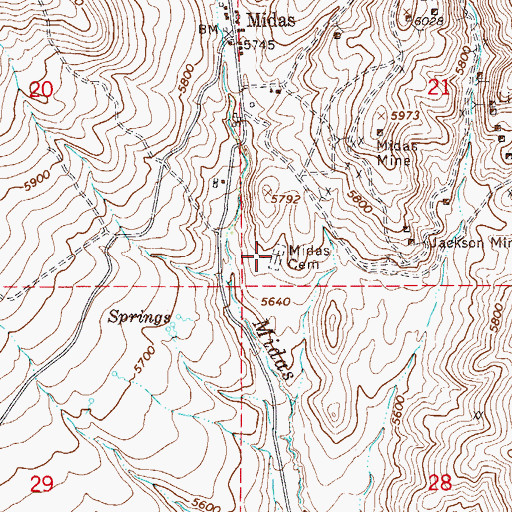 Topographic Map of Midas Cemetery, NV