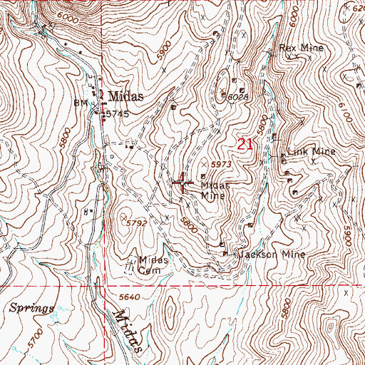 Topographic Map of Midas Mine, NV