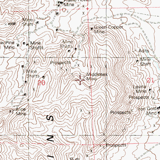 Topographic Map of Middlesex Mine, NV