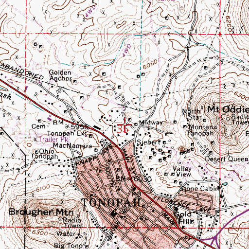 Topographic Map of Midway Mine, NV